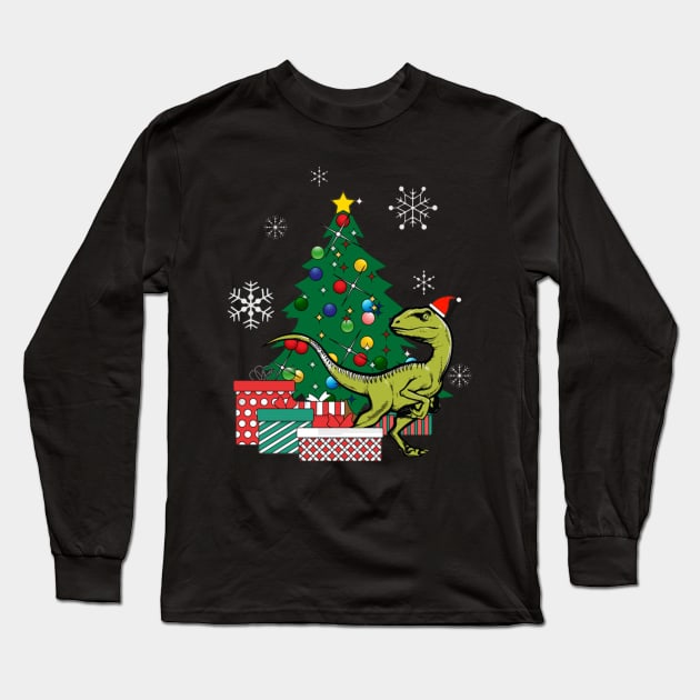 Velociraptor Around The Christmas Tree Long Sleeve T-Shirt by squids_art